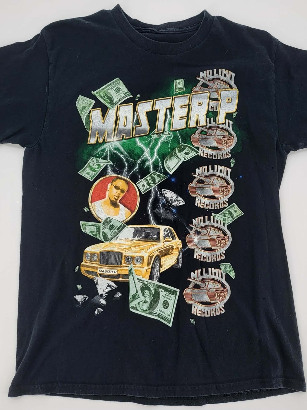 Black Short Sleeve Master P Graphic Tee with Green & Gold Print